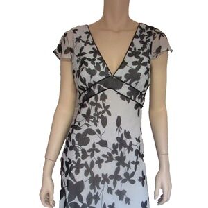 BCBGMAXZARIA V Neck Floral Silky Midi Dress S